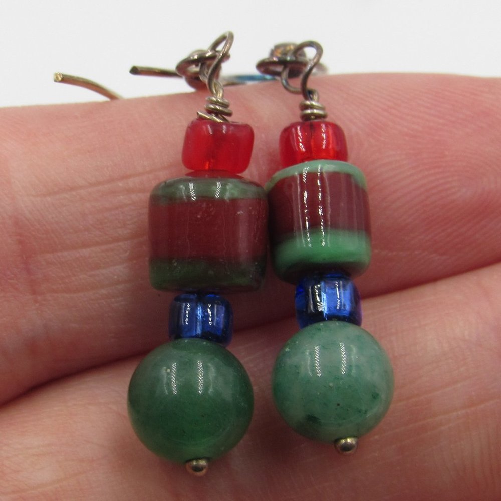 Sterling Silver Chrysoprase Ball Earrings Vintage